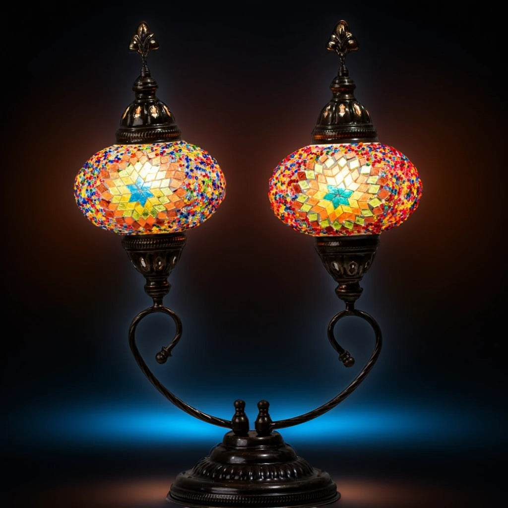 Magia Otomana Lámpara Turca Doble Hecha a Mano para una Iluminación Cálida y Encantadora. Multicolor. Multicolor
