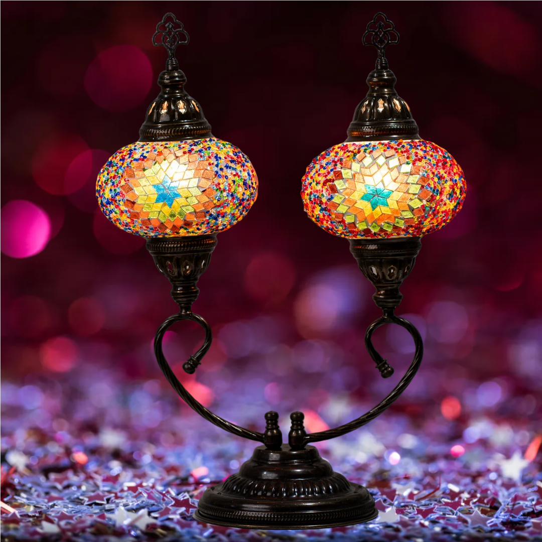 Magia Otomana Lámpara Turca Doble Hecha a Mano para una Iluminación Cálida y Encantadora. Multicolor. Multicolor