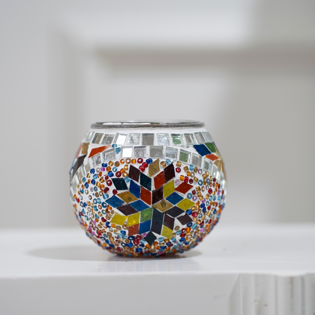Portavelas Turco de Mosaico Multicolor Hecho a Mano para una Iluminación Romántica. MULTICOLOR