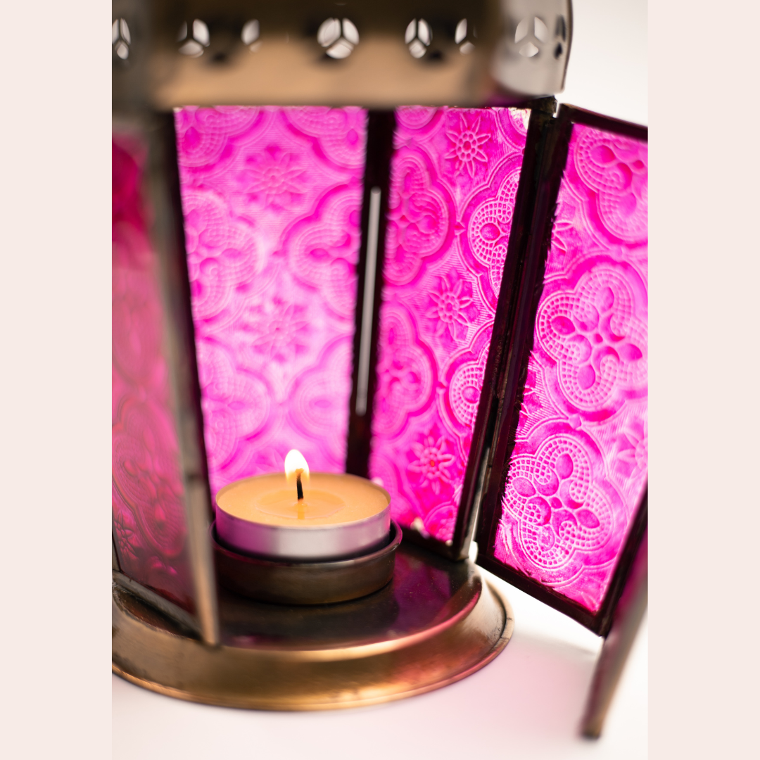 AL AMIR Farolillo porta velas ROSA - Luminosidad Elegante.