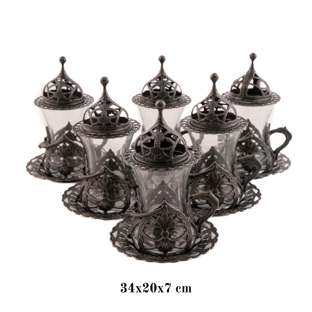 OTTOMAN BRASS Arte y Sabor: Set de 6 Vasos Turcos Artesanales para Té - GRIS