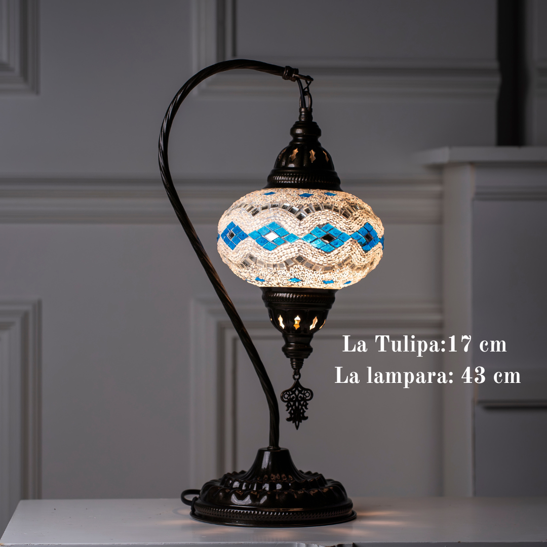 Flor de Turquía Lámpara Turca Hecha a Mano para una Iluminación Floral y Romántica. BLANCO-AZUL