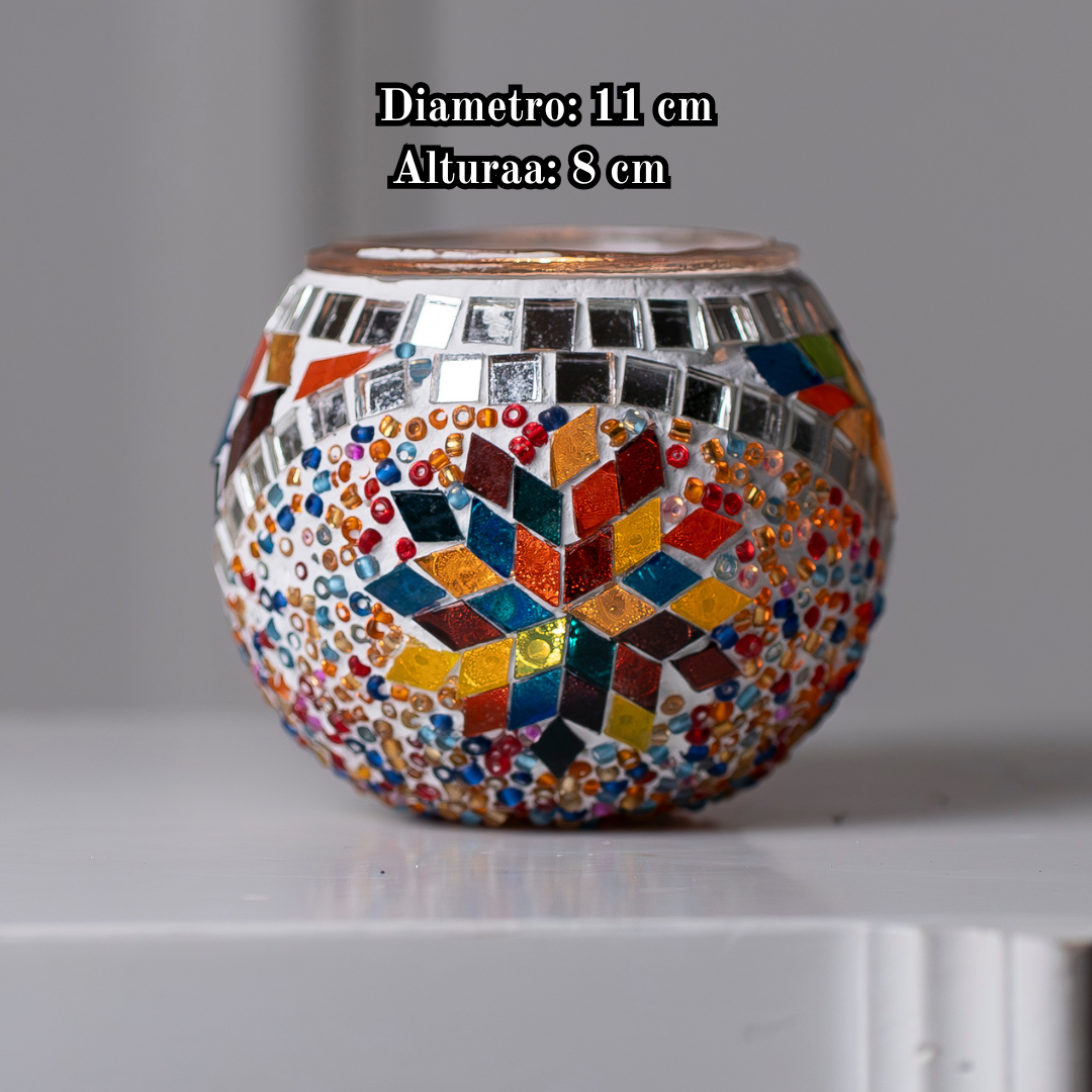 Portavelas Turco de Mosaico Multicolor Hecho a Mano para una Iluminación Romántica. MULTICOLOR