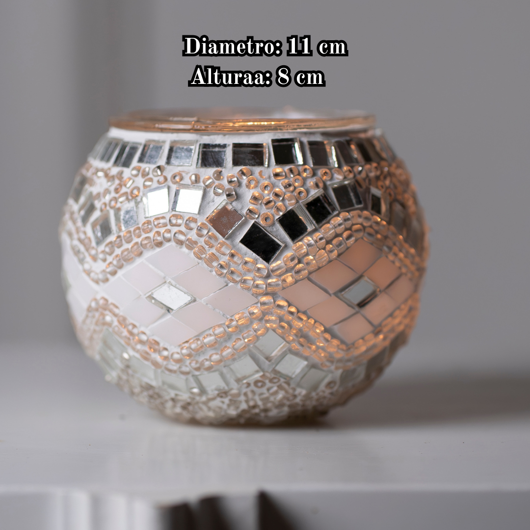 Portavelas Turco de Mosaico Blanco Hecho a Mano para una Iluminación Romántica. BLANCO