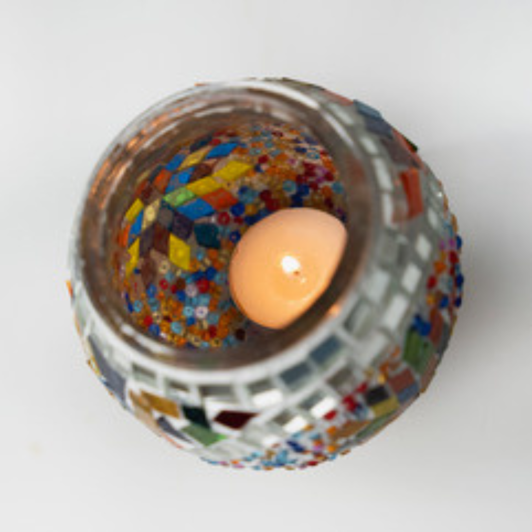 Portavelas Turco de Mosaico Multicolor Hecho a Mano para una Iluminación Romántica. MULTICOLOR