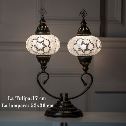 Magia Otomana Lámpara Turca Doble Hecha a Mano para una Iluminación Cálida y Encantadora. Multicolor. BLANCO
